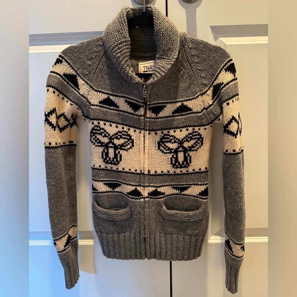 TNA | Vintage grey & white knit turtleneck lambswool sweater 100% lambswool.